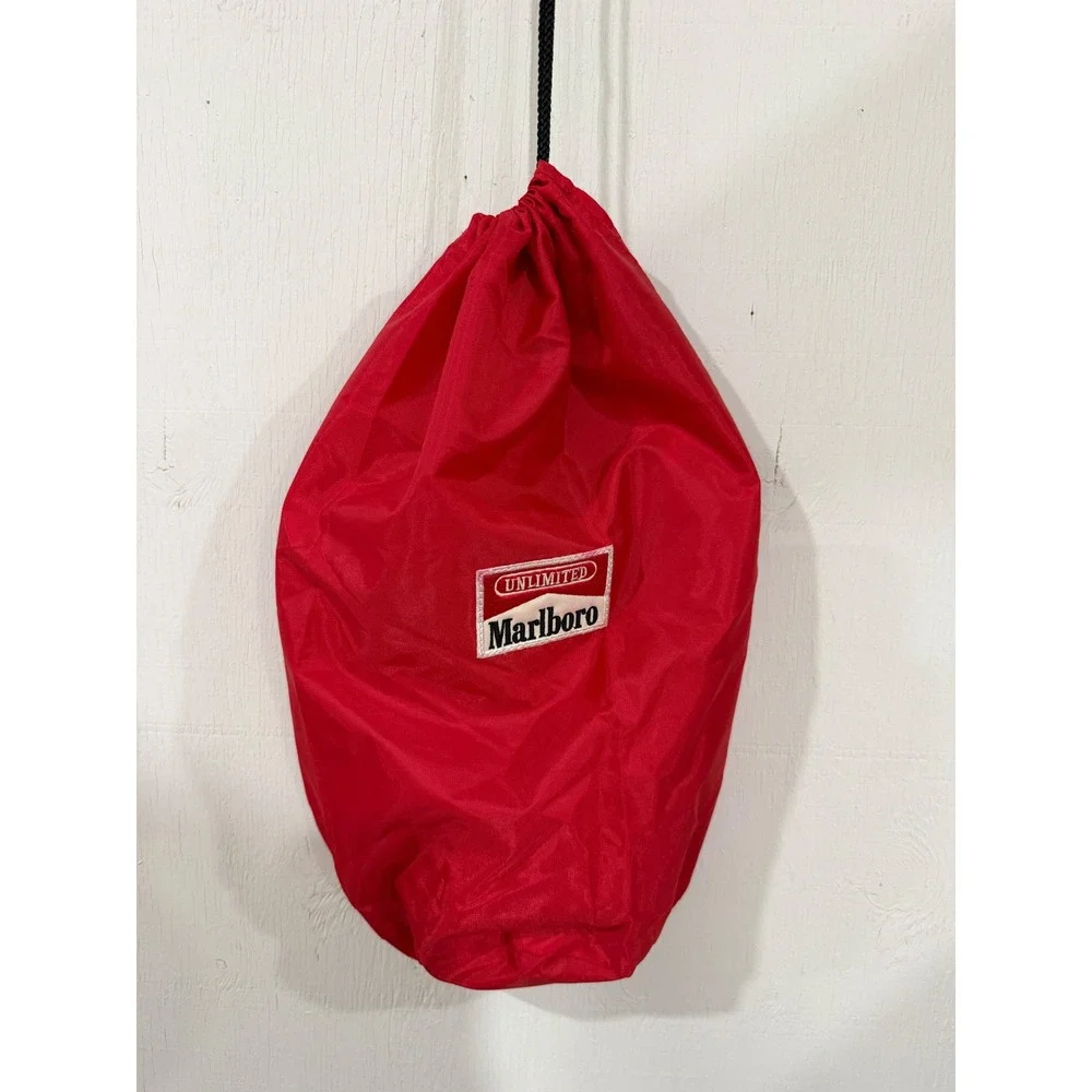 Vintage Marlboro Unlimited Red Nylon Drawstring Bag Cinch Pouch 90s Memorabilia